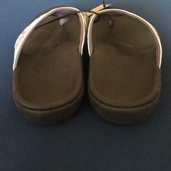 Women’s Spenco Cream and Gray floral ivy print Slides Flip Flops NWT SZ 10D - Picture 6 of 8